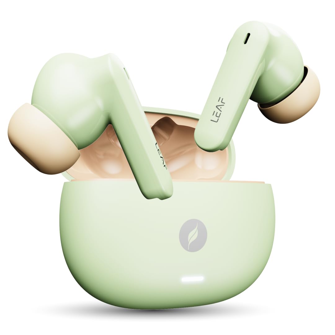 Leaf Buds X334 True Wireless in Ear Earbuds Ai Sound App, 40H Playtime, Quad Mic with Enc, 50Ms Low Latency, Fast Charging(10Min=300Min), 10Mm Driver, Ipx5, Bluetooth V5.4 TWS (Matcha)