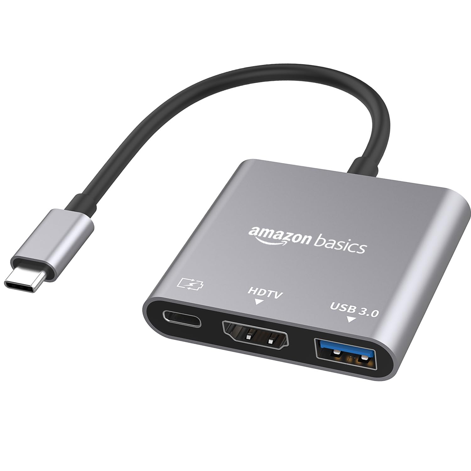 Amazon Basics 3-in-1 USB-C Hub with 4K HDMI, USB 3.0 Data Port, Power Delivery, Plug & Play, Compatible with MacBook Pro, iPad Pro, Laptops, Smartphones, and More