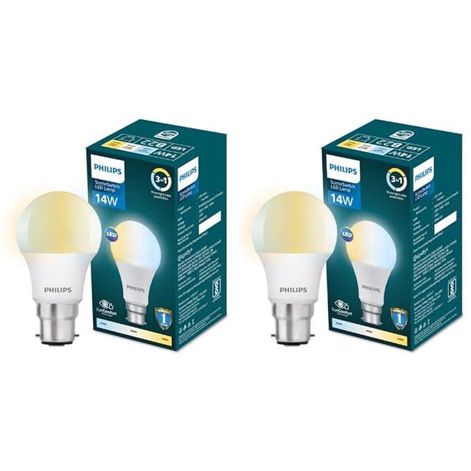 PHILIPS 14-Watt B22D LED Bulb | 3 Colours in 1 LED Bulb | Scene Switch Bulb for Home & Decoration | Colour : Tunable White, Pack of 2