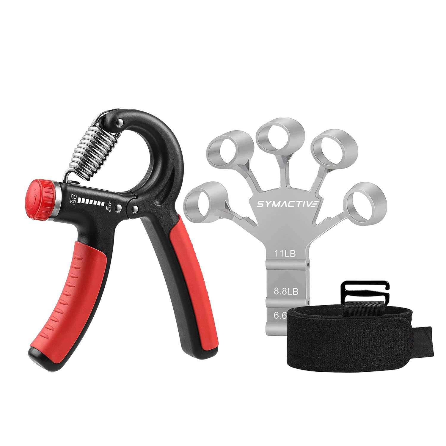 Amazon Brand - Symactive Plastic Adjustable Hand Grip Strengthener (Orange, 10-60 Kg) & Finger Gripper Trainer Kit | Forearm & Finger Exercise | Ergonomic, Portable, Lightweight