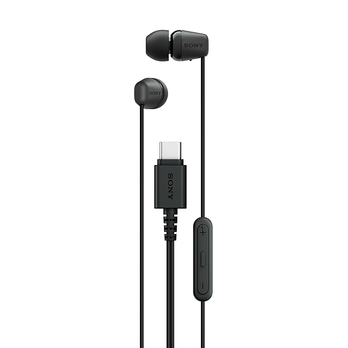 Sony Type C Wired in Ear Headphones with mic Sony IER-EX15C Wired in Ear Type C Headphones, in-Line Remote for Volume & Mute Function with Mic, Tangle Free Serration Wire, Compatible with USB-C Devices, High Sound Quality (Black)
