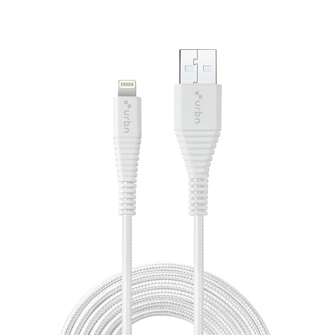 URBN Nylon Braided Apple Certified Lightning to USB Charge and Sync Extra Tough Cable, 4 Feet (1.2M)-White