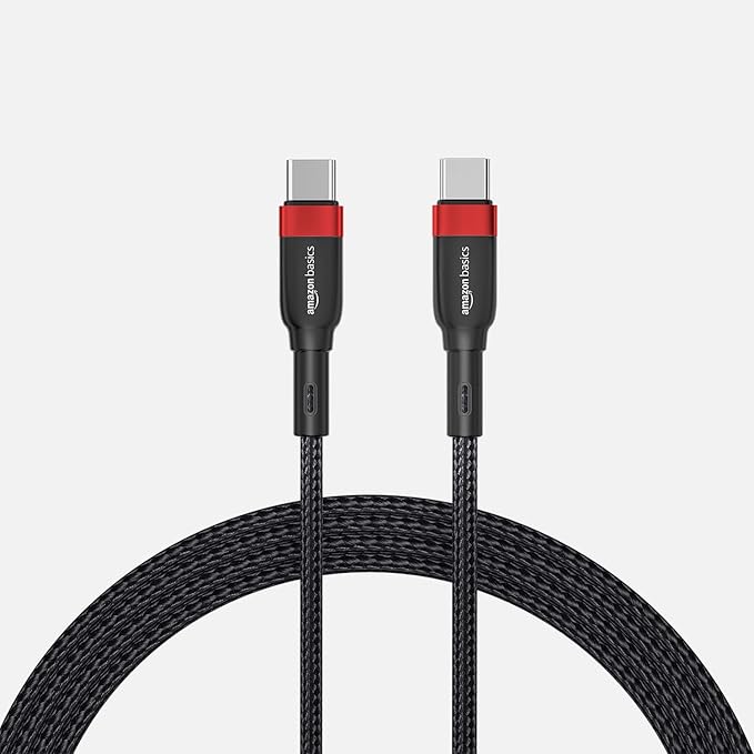 AmazonBasics Premium Braided USB Type-C to Type-C with PD 60W fast Charging and Data cable (Red -1.2 Meter)