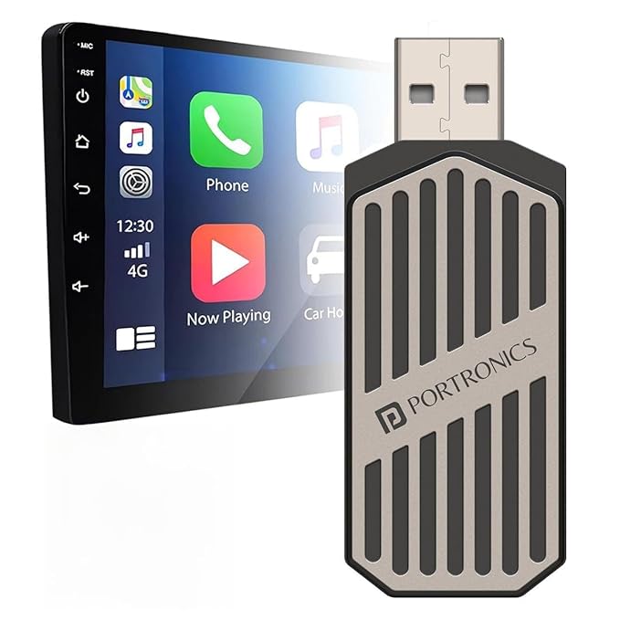Portronics Tune, 2-in-1 Wireless Car Receiver, Converts Wired Auto Android & CarPlay to Wireless, Bluetooth Connectivity, Only for Cars with OEM Installed Wired Android Auto/CarPlay (Black)