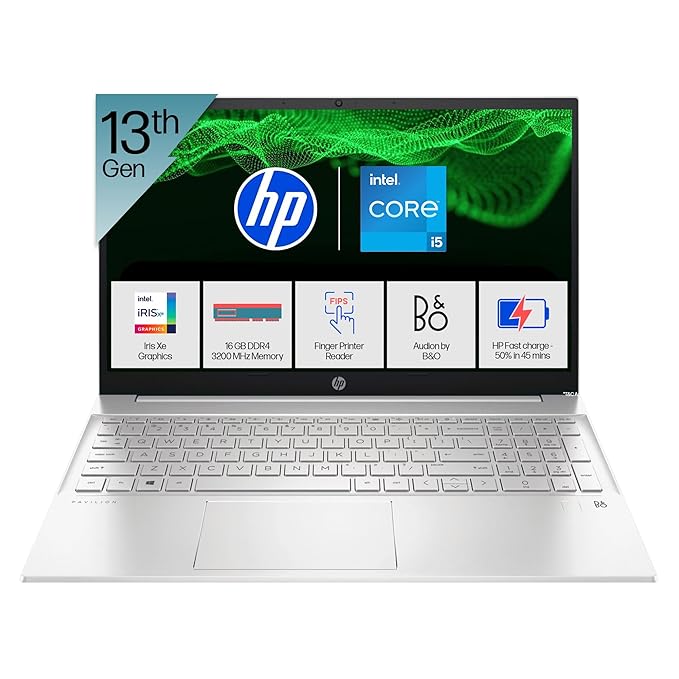 HP Pavilion 13th Gen Intel Core i5-1340P (16GB RAM/512GB SSD) FHD, 15.6” (39.6cm), Windows 11/MS Office 21, Silver,1.74kg