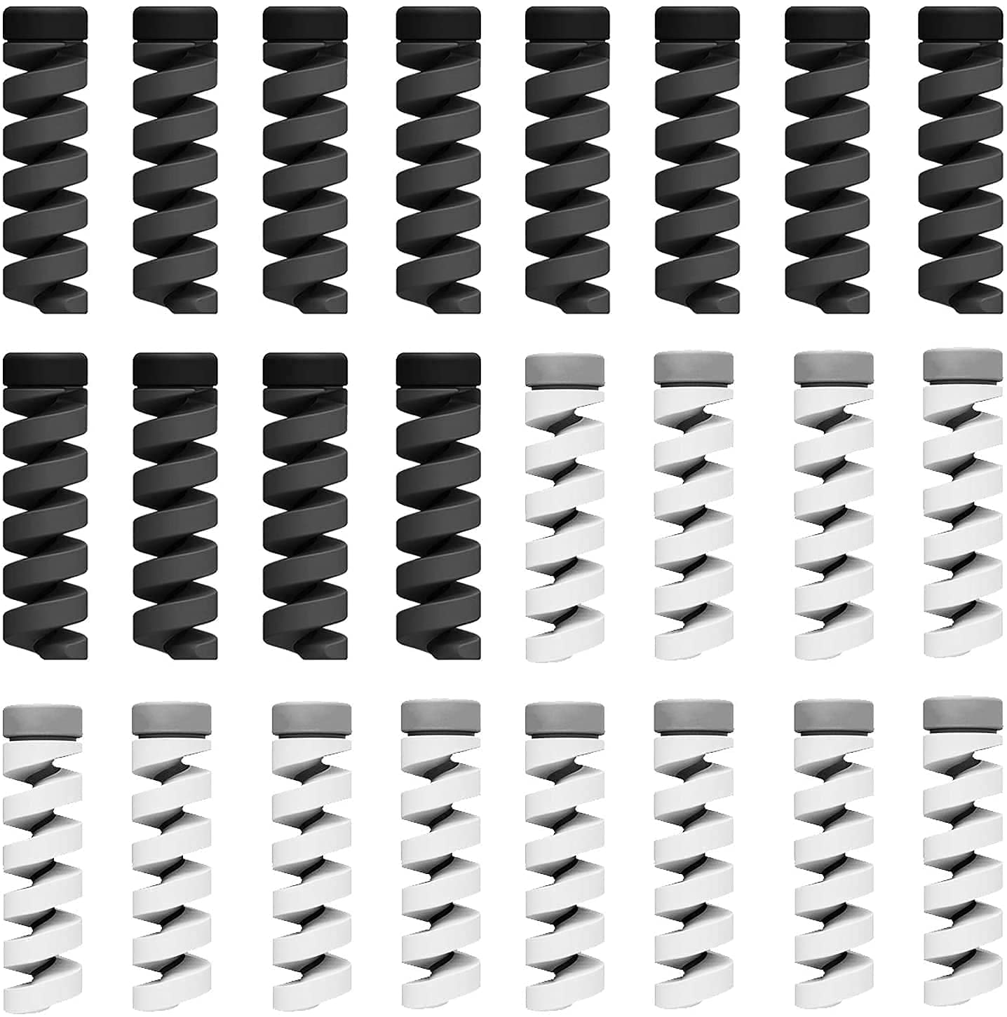 Cable Protectors | STRIFF 25 Pieces Highly Flexible Silicone Cable Protectors, Charger Cable Protector, Charger Protector, Wire Protector, Charging Cable Protector (Black & White)