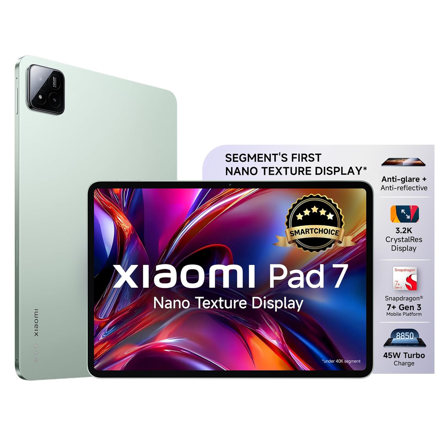 XIAOMI Pad 7 Nano Texture Display Snapdragon 7+ Gen 3| 3.2K Display (28.44 cm /11.2") Tablet| 12GB, 256GB| Anti-Reflective| Anti-Glare| HyperOS 2| Dolby Vision Atmos |Sage Green